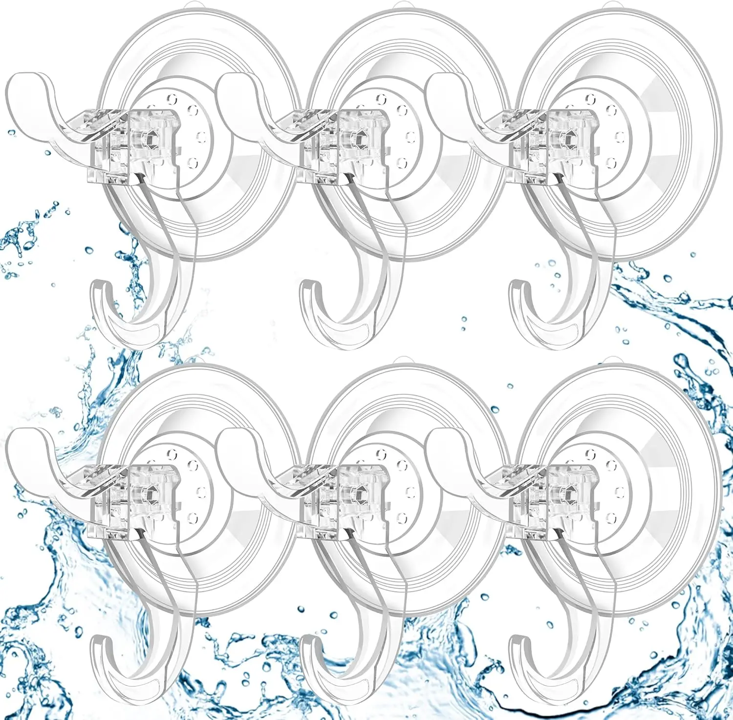 

6 Pack Clear Suction Cup Hooks, Reusable for Windows, Glass Doors, Bathroom & Kitchen Decor - Holds Up to 11 lbs