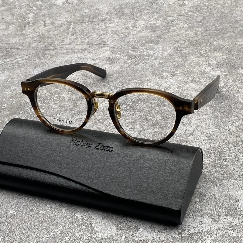 Japan M-150 handmade prescription glasses retro acetate frame men's and women's pure titanium round optical frame