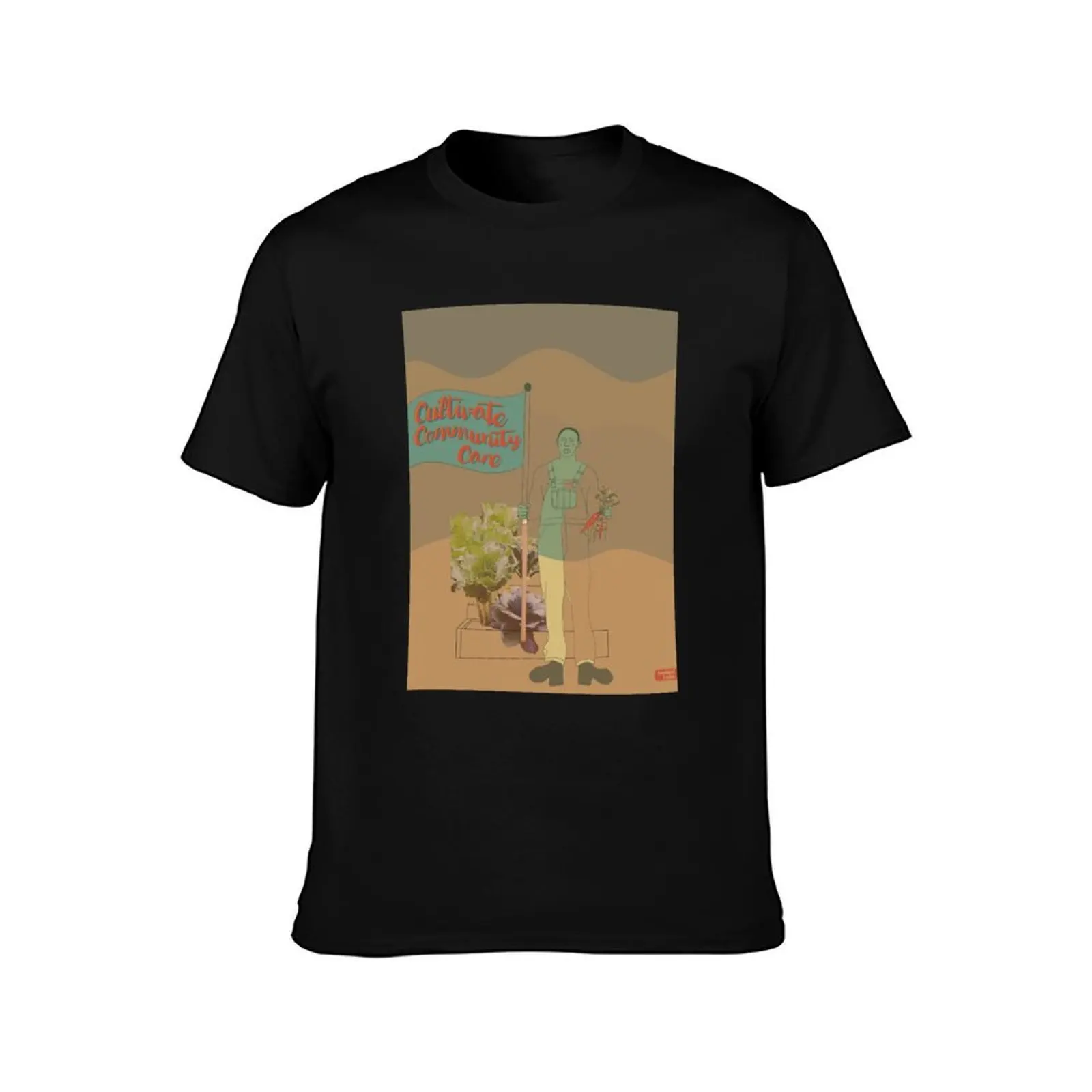 Cultivate Community Care Design T-Shirt, Summer Casual Cotton Tee, Oversized Streetwear Tops, Vintage Graphic Print, 100% Cotton