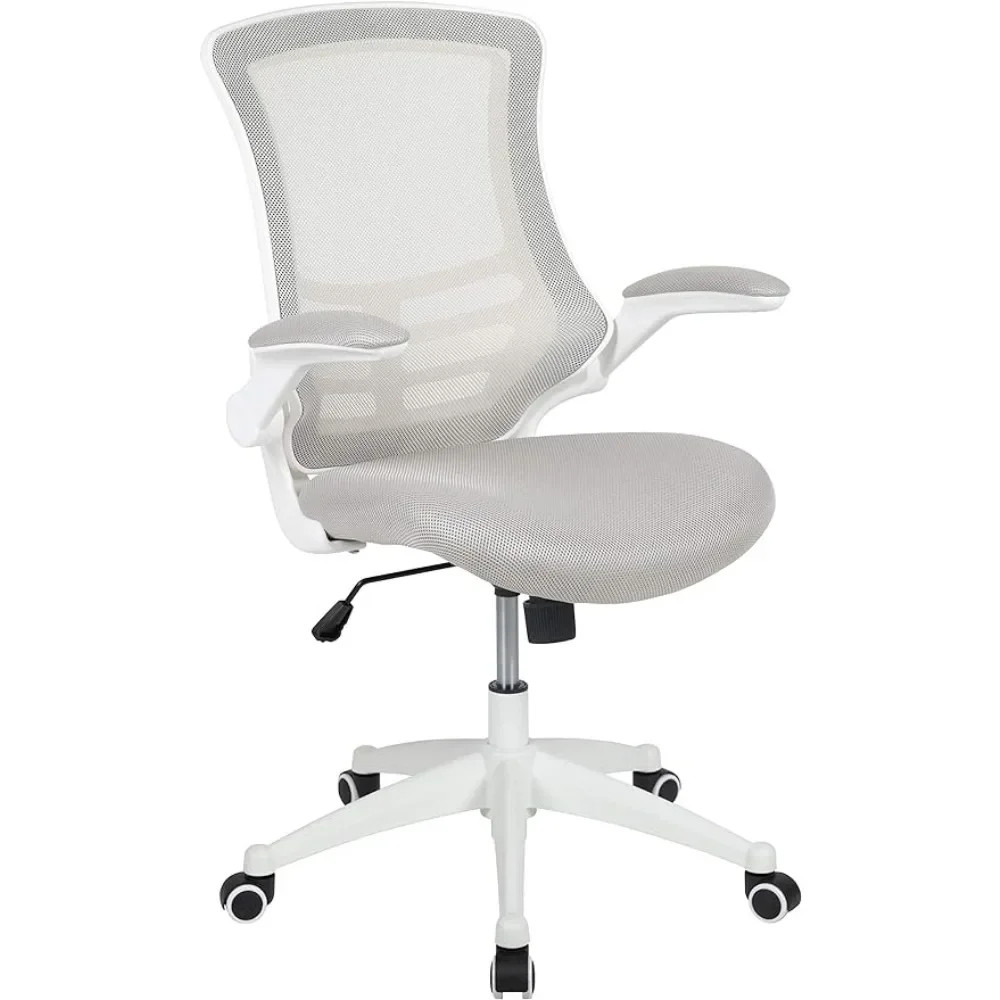 Computer Office Chair Cover Ergonomic Mid-Back Gray Mesh With Swivel White Frame Furniture