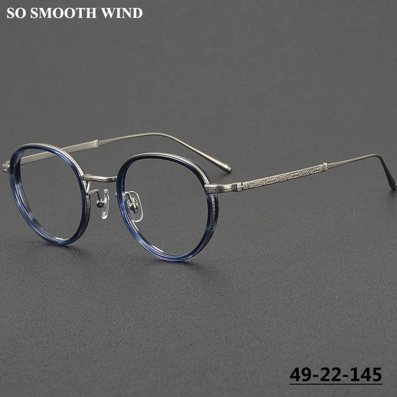 

Стильные очки в круглой оправе для мужчин и женщин, резные прозрачные очки ручной работы, очки из чистого титана, универсальные круглые очки