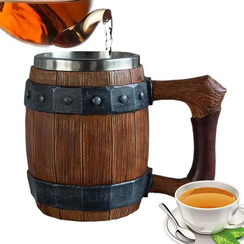 Beer Mug Coffee Mug Whiskey Barrel Cup Handmade Antique Men's Barrel Beer Cup Gift for Christmas Birthdays Oktoberfest Father's