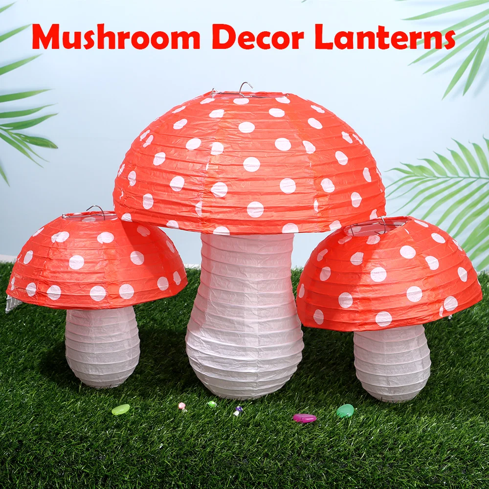 Large Mushroom Shaped Paper Lanterns 3D Hanging Lanterns Cottagecore Room Decor Festive Party Supplies