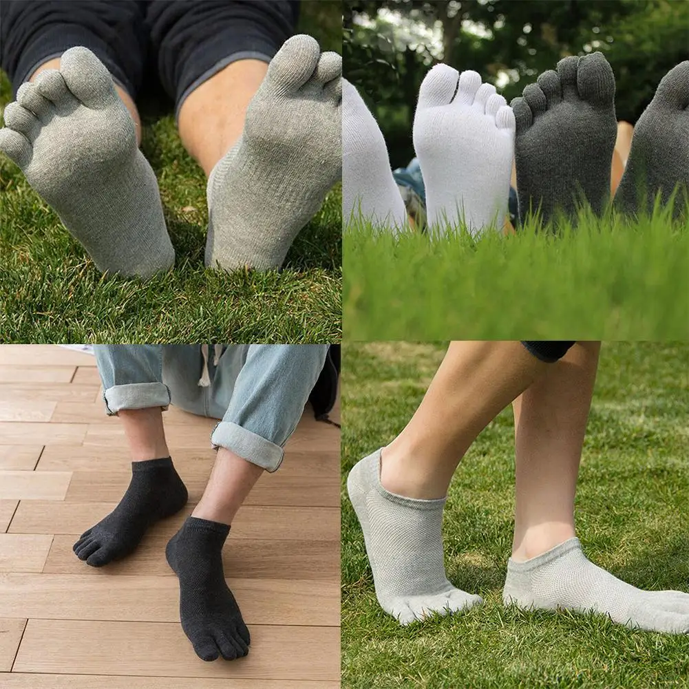 Chaussettes en coton à cinq doigts pour hommes, chaussettes courtes respirantes, chaussettes d'équipage de rinçage, chaussettes de sport de course, document solide, noir, blanc, gris