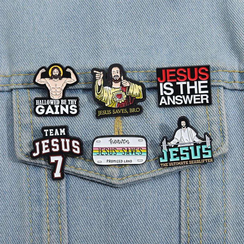 HALLOWED BE THY GAINS Enamel Pins Custom JESUS IS THE ANSWER Brooches Lapel Badges Jewelry Gift for Believer Friends