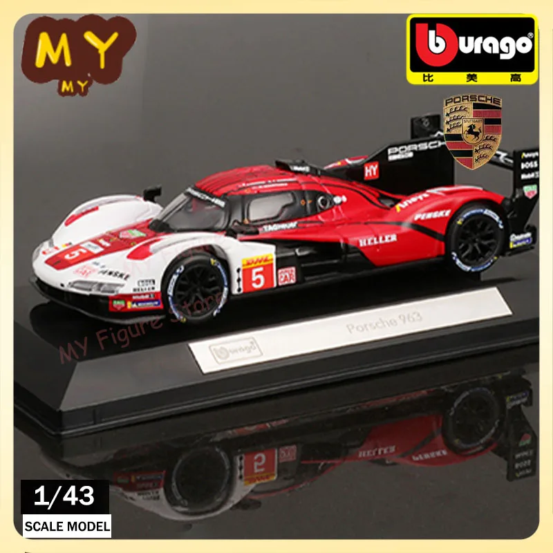 New Bburago 1:43 Porsche 963 Dust Cover Ferrari 499P 24h Le Mans Rally Champion Lamborghini SC63 Die Cast Car Model Toy Gift