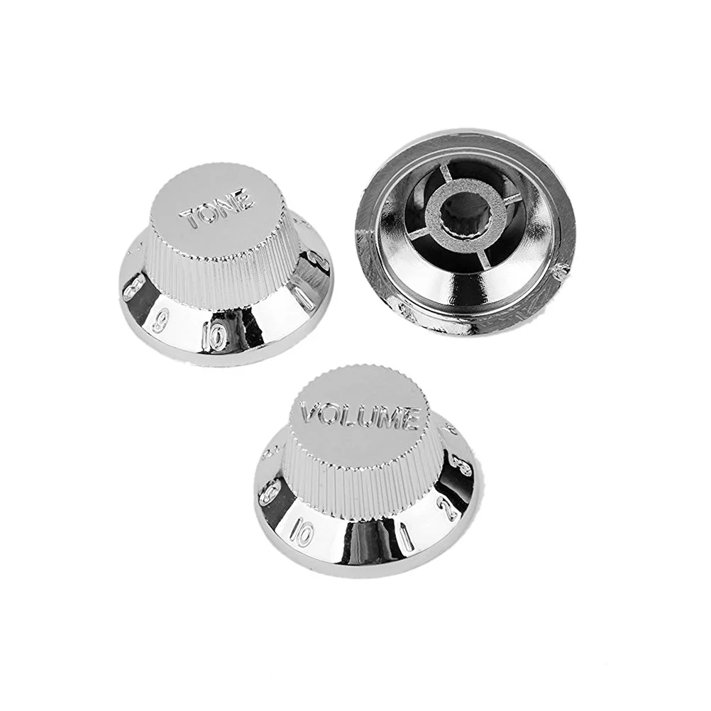 7pcs Silver Guitar Pickup Cover and Knobs Tip Set (Chrome) Single Coil Pickup Cover Volume Tone Knob Tip