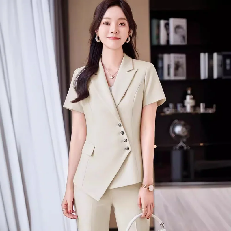 

Summer Thin Business Wear Temperament Goddess Style Hotel Manager Work Clothes Suit Suit Short Sleeve Suit Coat for Women