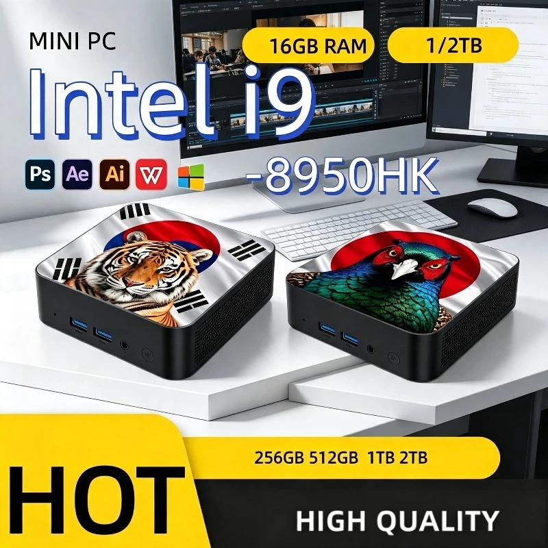 Mini PC Ultra Fast Intel Core i9 8950HK 16GB DDR4 NVMe SSD Triple 4K Silent Cooling Compact Desktop Office Home Media Editin