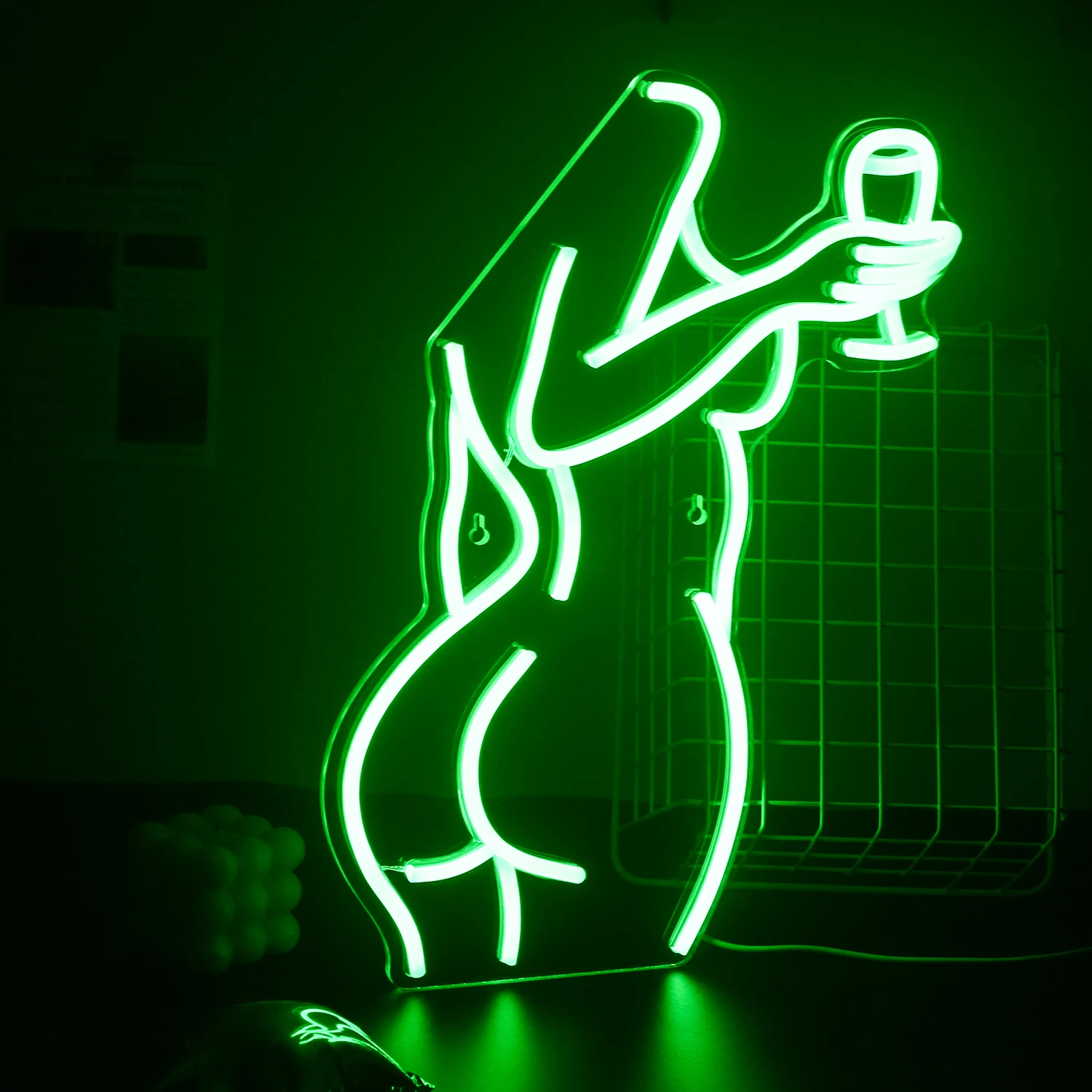 Pink Woman Wine Glass Neon Sign LED Sexy Lady Neon Signs For Bar Party Restaurant Shop Neon Light Acrylic USB Neon Lamps