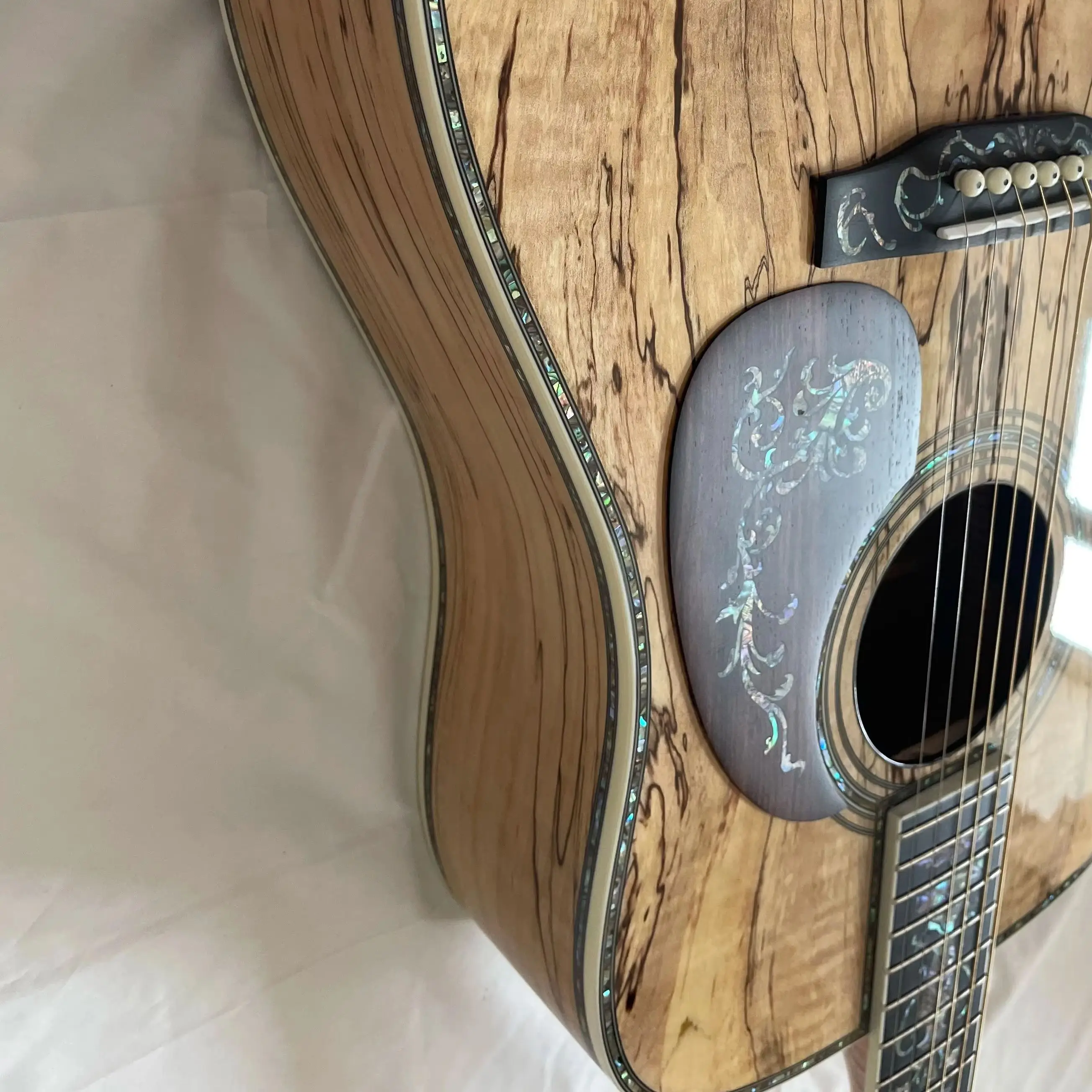 Custom Maple 41 Inch Dreadnought Acoustic Guitar Abalone Inlays Ebony Fingerboard