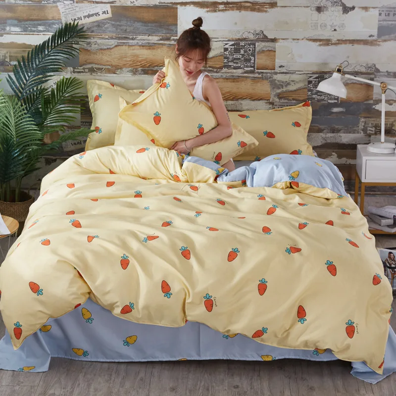 Aloe Cotton Cartoon Printed Bedding Set Bed Sheet Duvet Cover Pillowcases for Home Dorm Soft Skin-Friendly Bedroom Decor