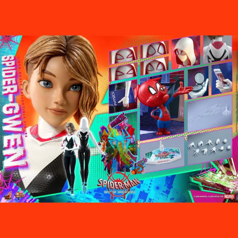 Original Hot Toys Spider Gwen Figure 1/6 Spider-Man：Into the Spider-Verse Figurine Gwen Stacy HT MMS576 Statue Toy Birthday Gift