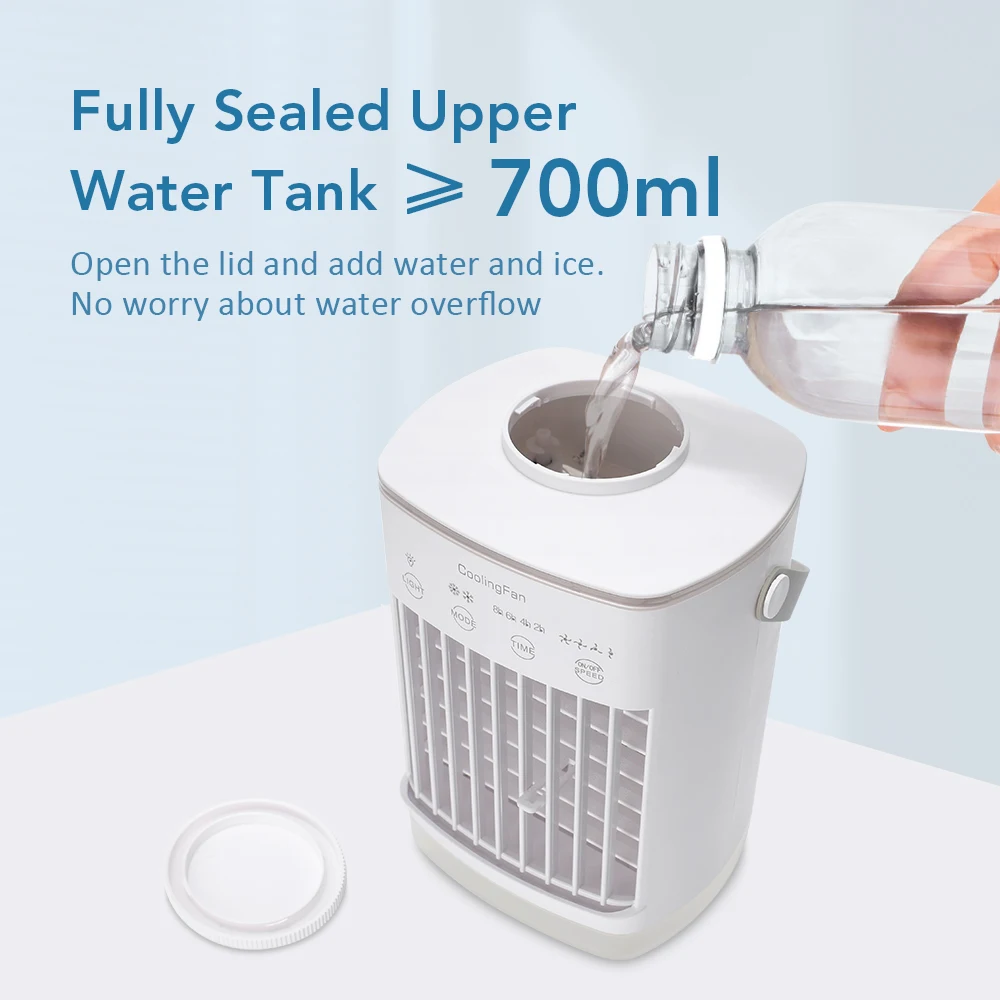 Air Conditioner Portable Fan Desktop Dual Spray Ultrasonic Atomization 3/4-Speed Mute Air Cooler Night Light for Home Office