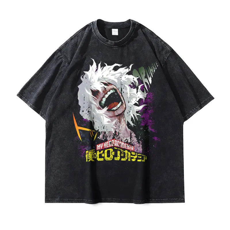 Anime My Hero Academia T-shirt Vintage Washed Shigaraki Tomura T Shirts Oversized Manga Boku No Hero Academia Tops Tees Men