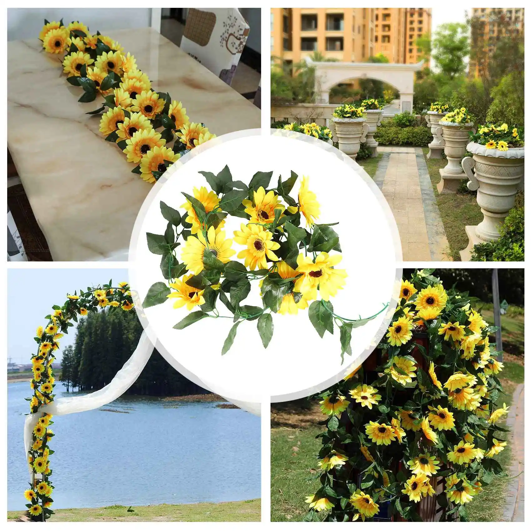 

Искусственная гирлянда из подсолнухов A67K-2Pcs, имитация цветов из шелка, подвесные гирлянды для балкона, сада, свадебного декора