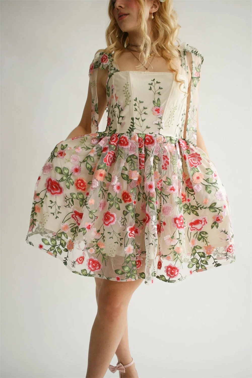 Annie-Vestidos De fiesta con flores bordadas, Vestidos De Noche De tul para ocasiones formales