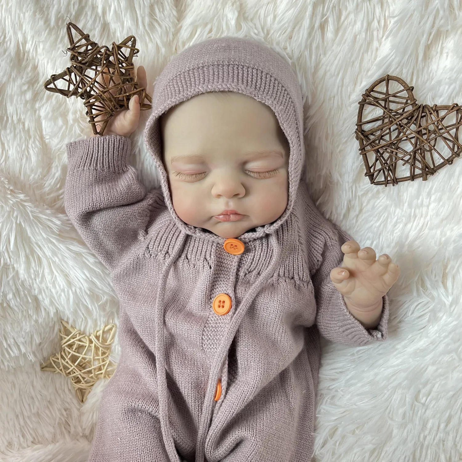 BZDOLL 19-calowa Lalka Reborn Śpiąca, z Materiałowym Ciałem, Realistyczny Wygląd, 48 CM, Skóra 3D, Realistyczna Lalka, Modny Prezent Urodzinowy Dla Dziewczynki