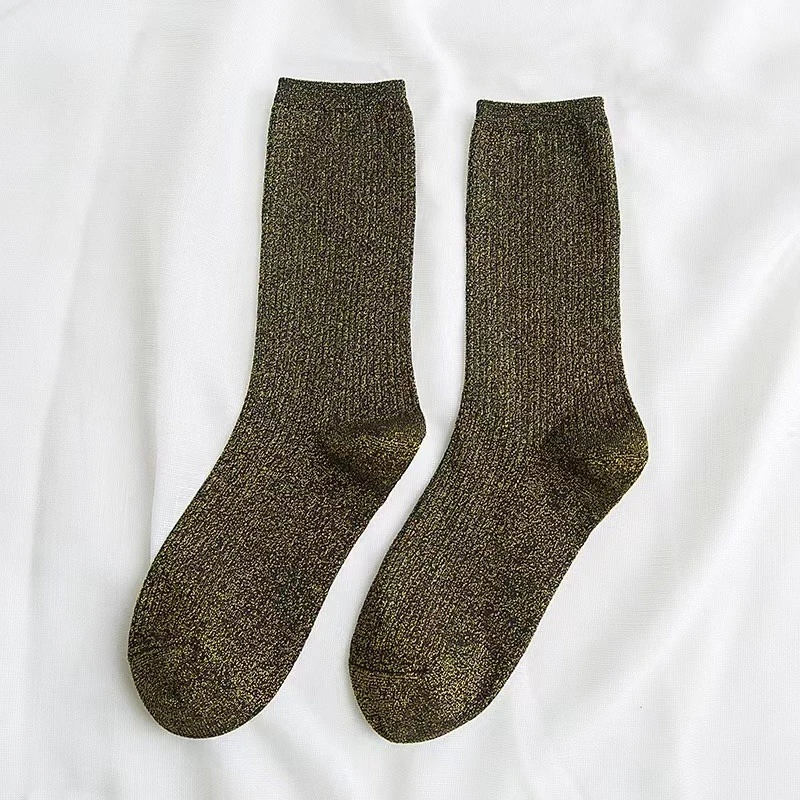 مجموعة المرأة لامعة كاندي الألوان مشرق بريق الجوارب أزياء المرأة الذهب والفضة جوارب محبوكة Harajuku ربيع الخريف الجوارب