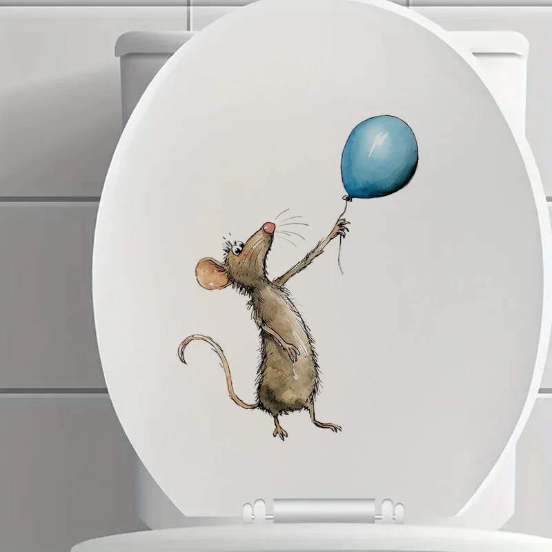 

Mouse with Blue Balloon Sticker Apply for Wall, Door, Cabinet, Window, Car Decoration, Vinyl Animal Decals, Art Wallpaper