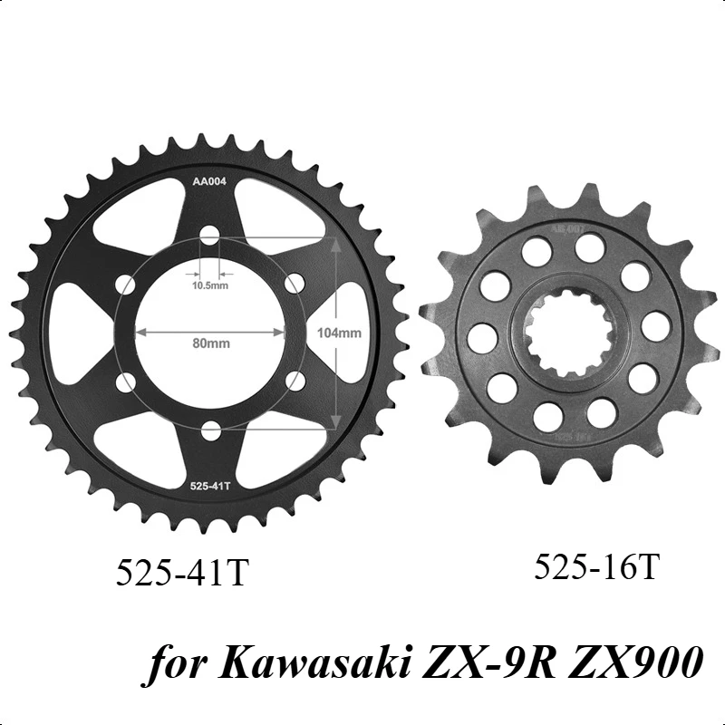525 16T 41T Motor Bike Front Rear Sprocket Gear Wheel Cam for Kawasaki ZX-9R ZX900 F1-F2 Ninja 2002 2003