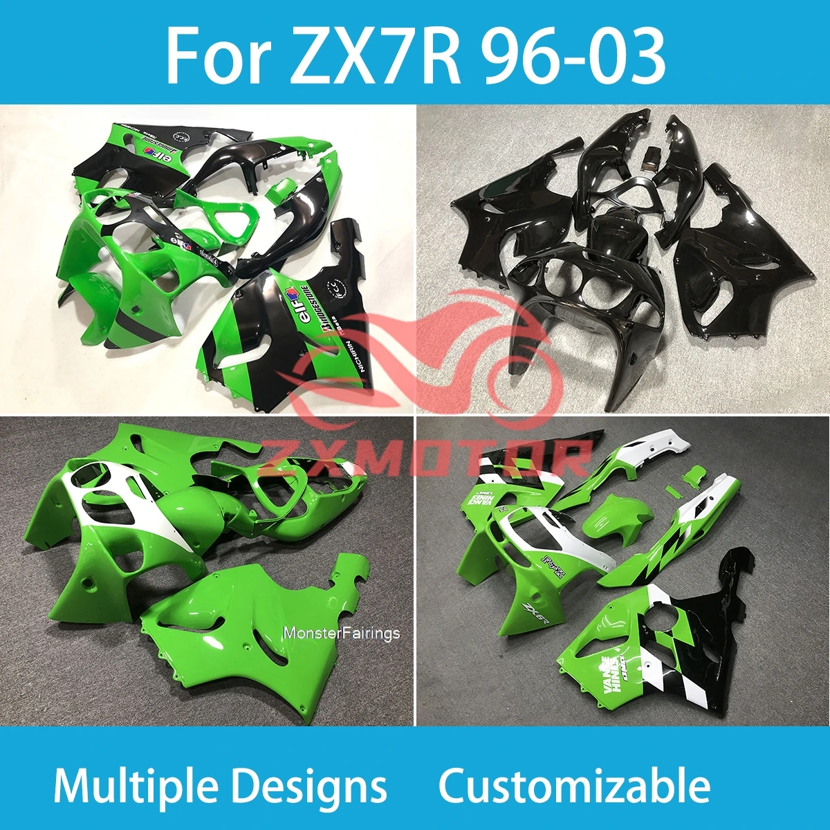 

Обтекатели ZXMT для Kawasaki ZX7R 1996 1997 1998-2003, настраиваемый комплект обтекателей для мотоцикла ZX-7R 96 97 98 99 00 01 02 03 Новый