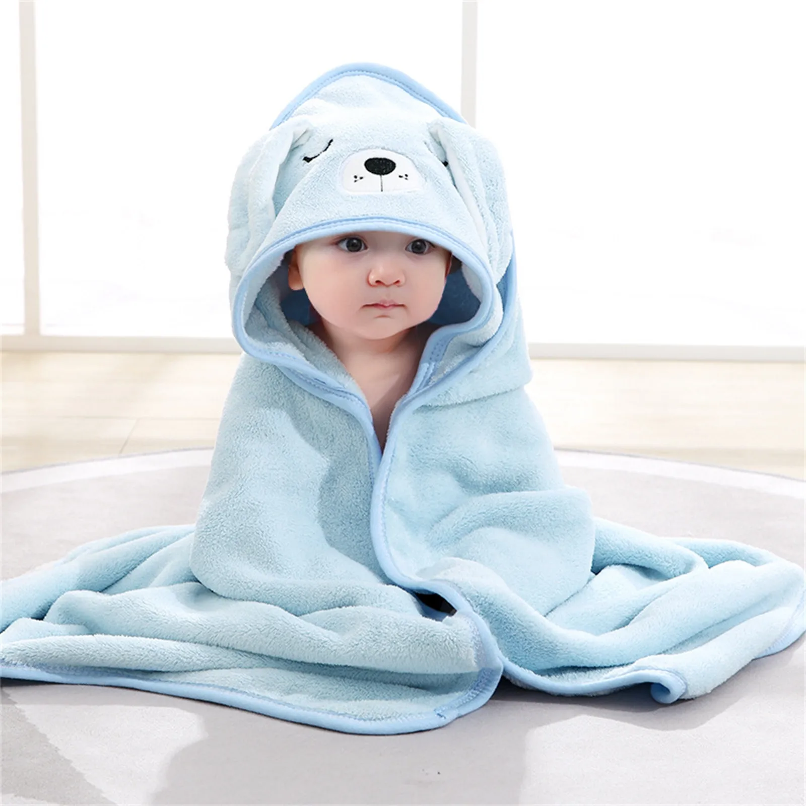 Girls Velvet Robe Cartoon Fleece Animal Hooded Soft Blankets Children\'s Hooded Cloak Cartoon Baby Coral Fleece Kids Bath Towel