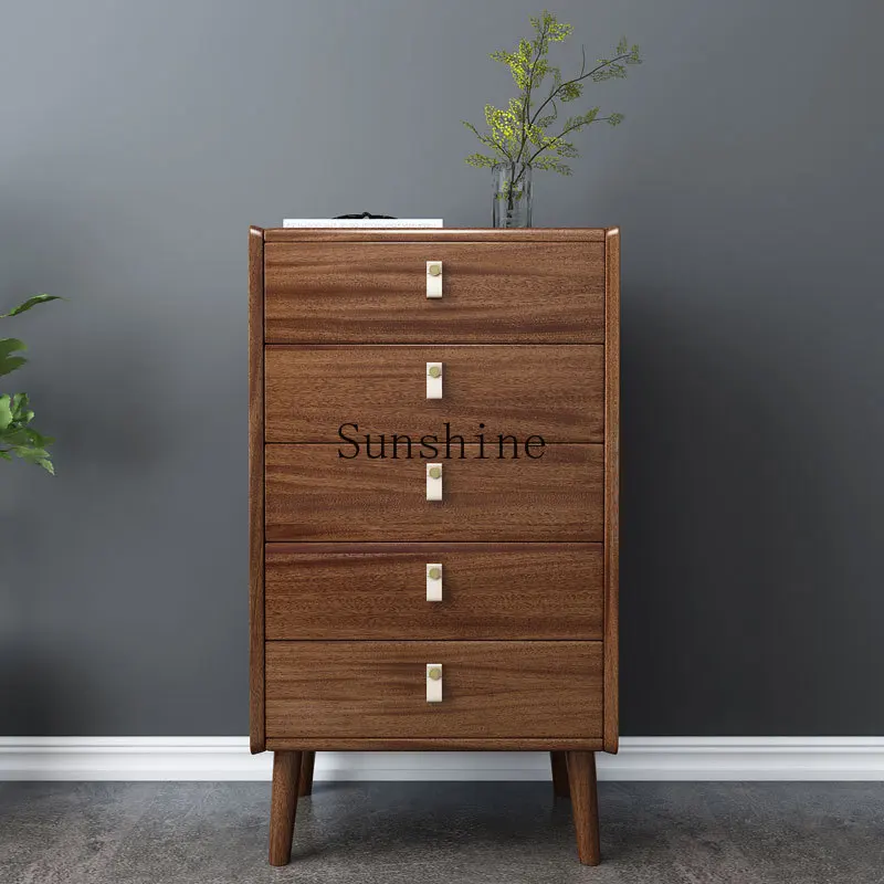Nordic walnut chest of drawers simple light luxury modern solid wood side cabinet