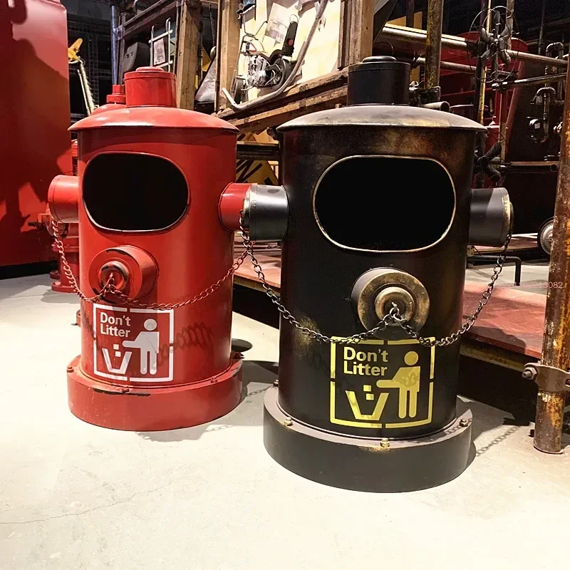 Industrial Wind Fire Hydrant Trash Pedal Iron Art Decorate American Style Ornament Bar Internet Cafe Restaurant Garden Waste Bin