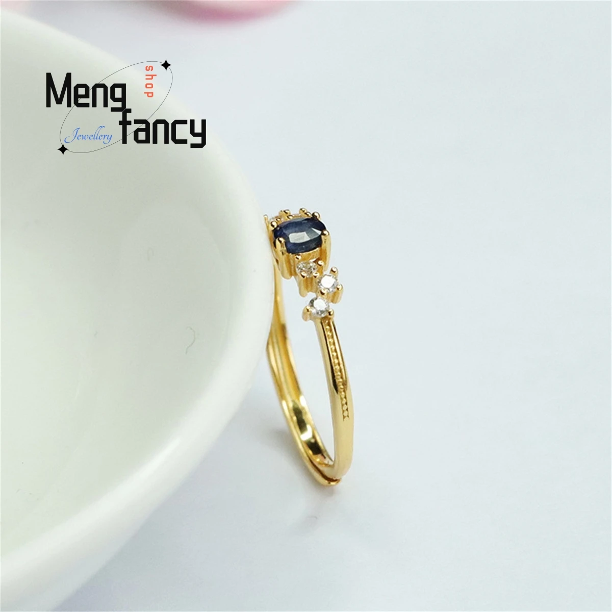 Natural S925 Silver Inlaid Sapphire Ring Simple Generous Personalized Light Luxury Noble Charm Fashion Versatile Beauty Jewelry