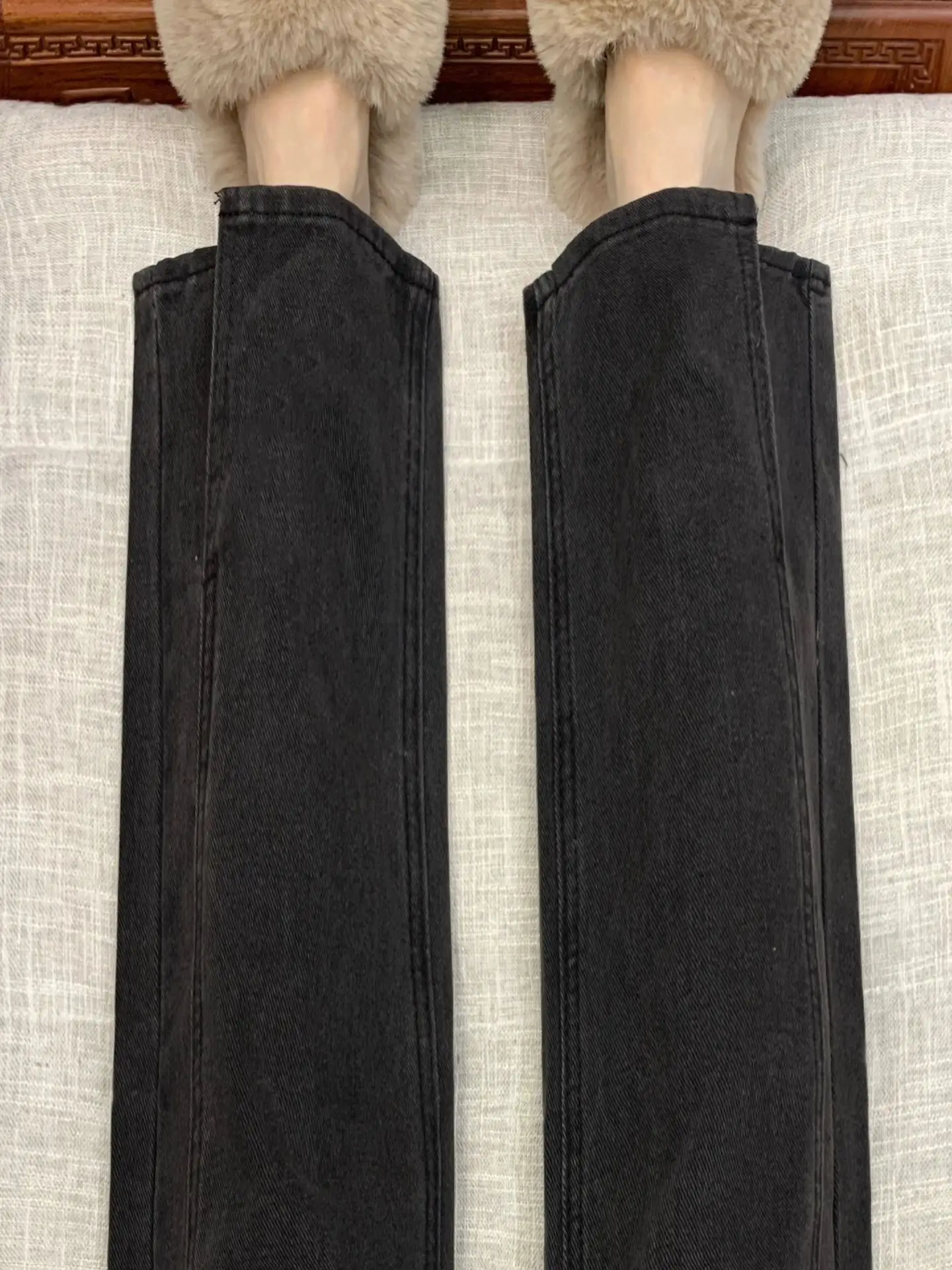 

High Waist Straight Leg Jeans Women's Spring Autumn plus Size Loose Fitting Slimming Wide Leg High Waist Slit Pants