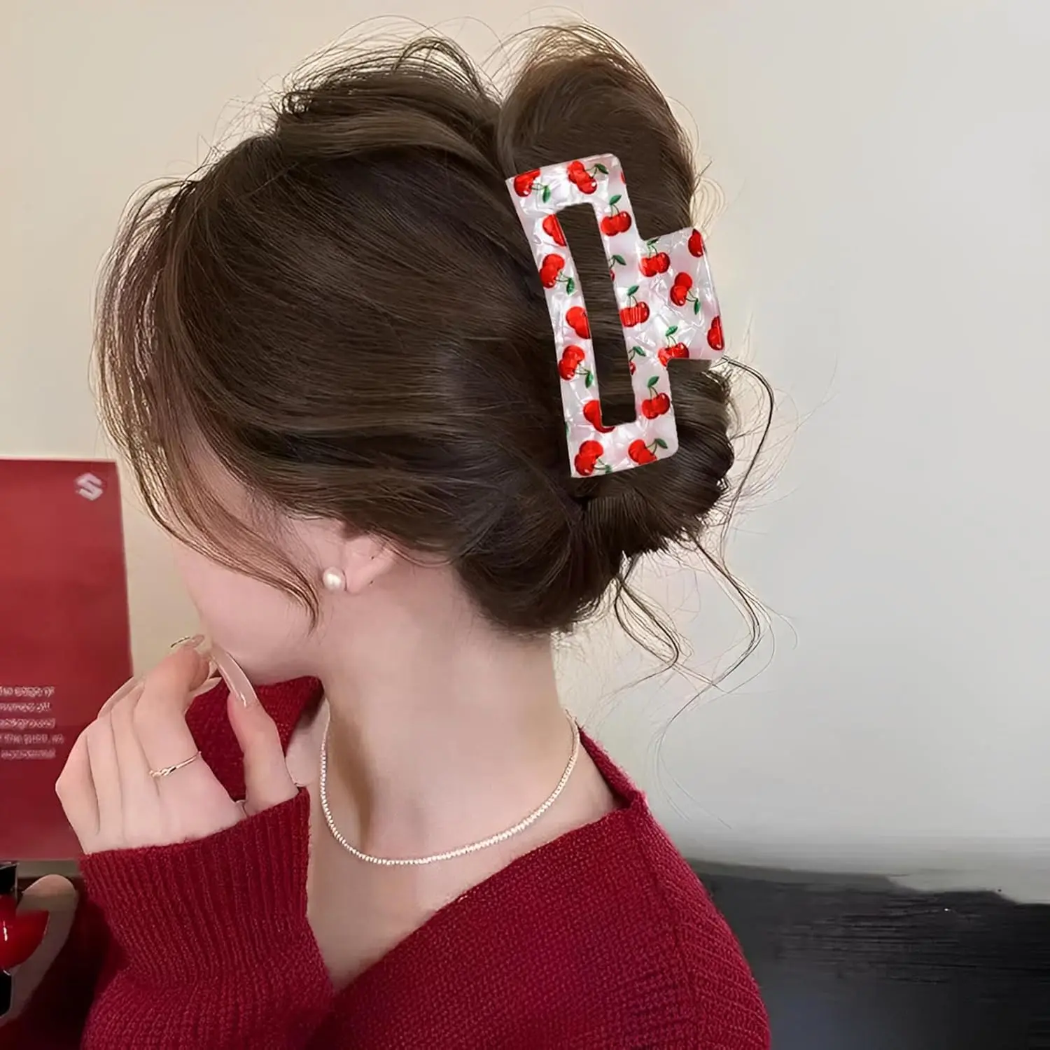 1Pcs Vintage Rote Kirsche Haar Klaue Clips Haar Klemme Weibliche Blume Haar Zubehör Platz Haar Kiefer Clip Haar barrettes für Frauen – Detail 2