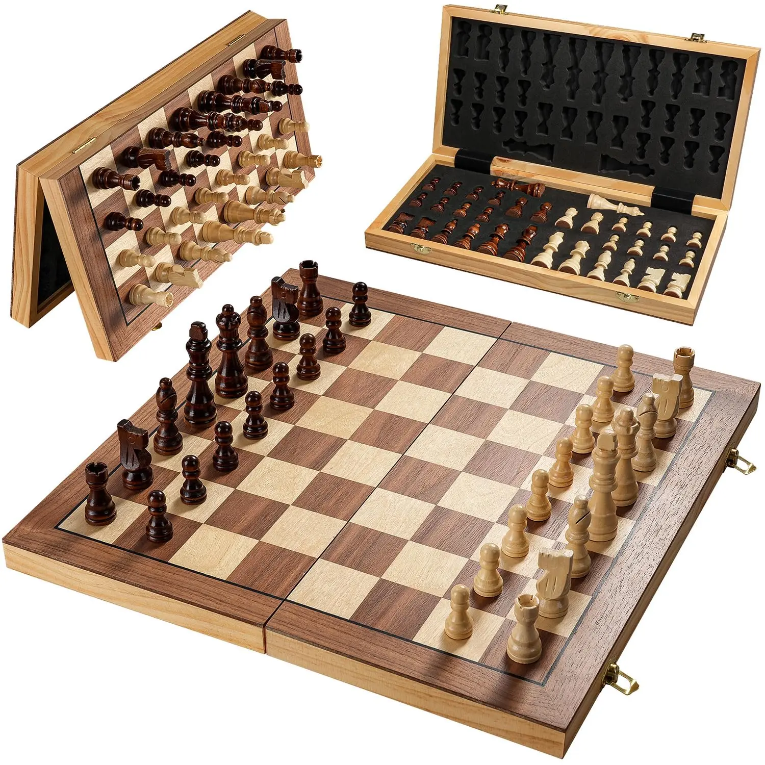 

Large Chess Set for Adults & Kids, Foldable Wooden Chess Board for Kids, Portable Magnetic Chessboard Game for Adults