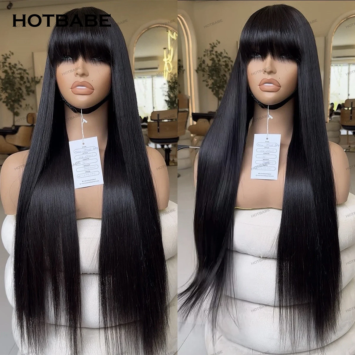 

400 Density Glueless Wig Straight 13x4/13x6 HD Lace Front Wig With Bangs Preplucked 360 HD Lace Frontal Brazilian Human Hair Wig
