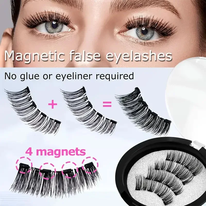 Juego de pestañas magnéticas fáciles de usar: pestañas postizas reutilizables e impermeables, sin necesidad de pegamento, crea un aspecto natural y espectacular, perfecto para uso diario y fiestas