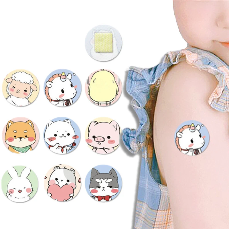 Cartoon Vacinação Round Band Aid para crianças, Kids Wound Plaster, Ataduras adesivas respiráveis, Patch de forma circular, 120pcs por lote