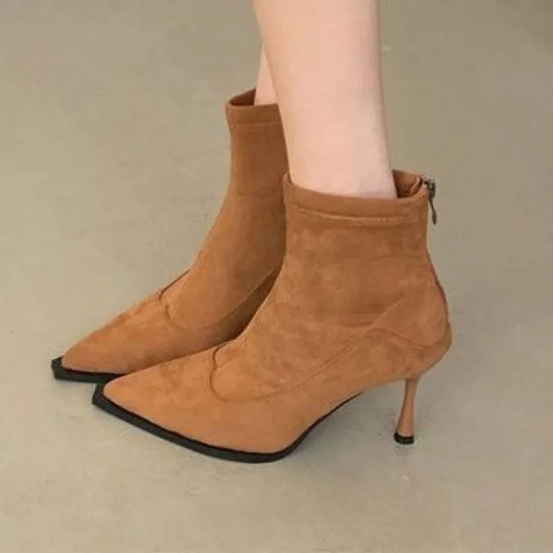 

High Heels Pointed Toe Boots Women Suede Shoes Designer 2025 Winter New Fashion Boots Chelsea Snow Party Pumps Mujer Zapatillas