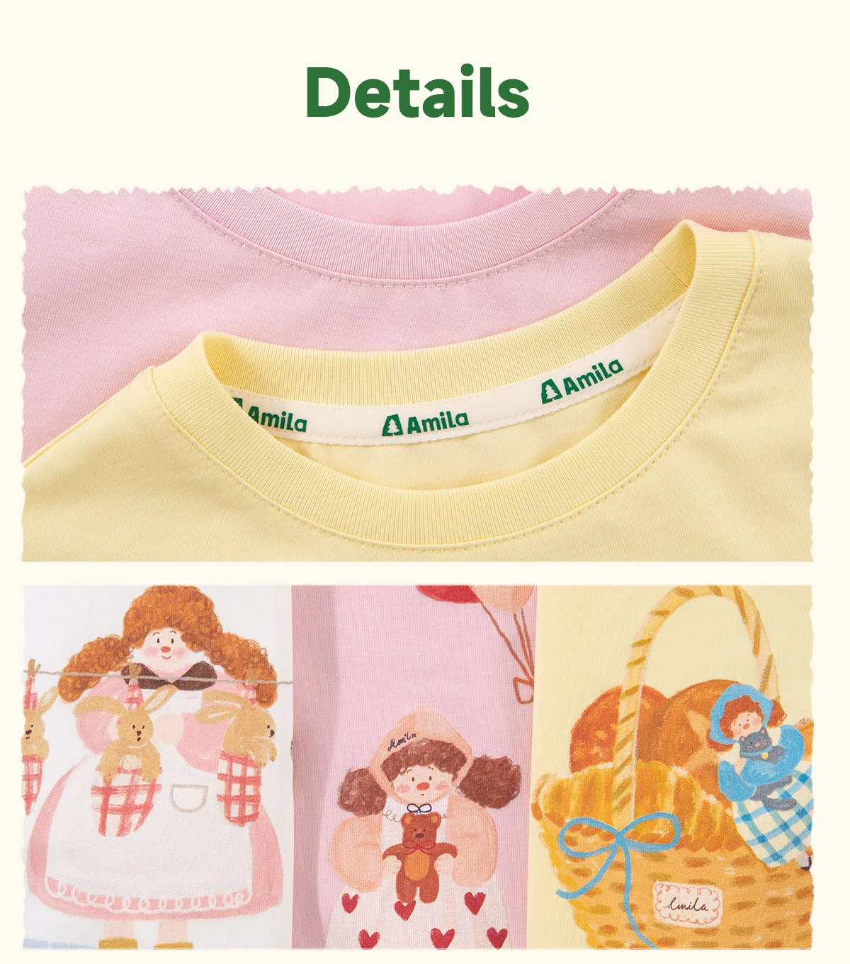 Amila 2026 Sommer-T-Shirt für Mädchen im neuen Stil mit kindlichen Illustrationen, kariertem Muster, Rüschensaum und coolen kurzen Ärmeln – Detail 8