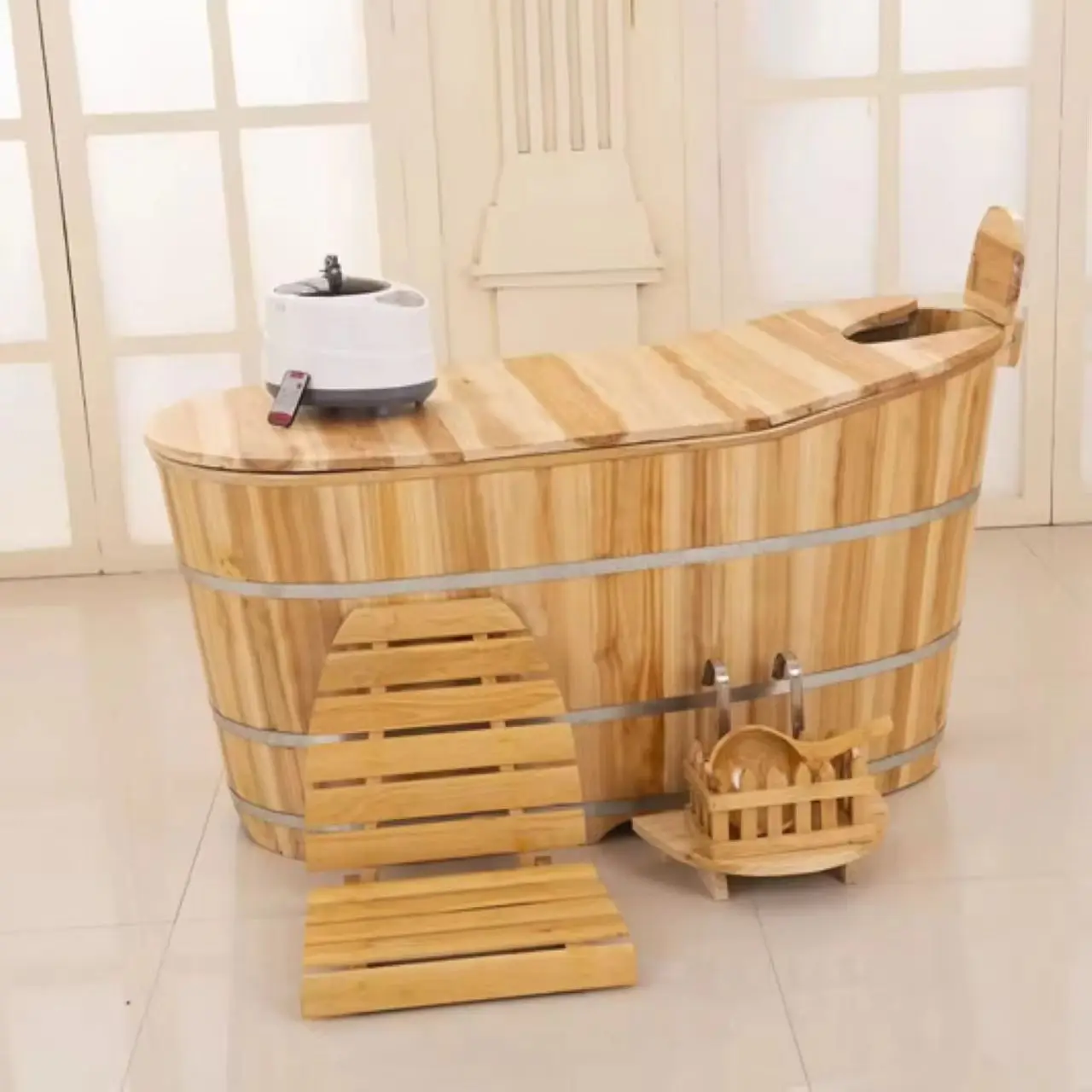 Modern design wooden outdoor bathtub 1 person cold insert bathtub for hotel ice bath cold water