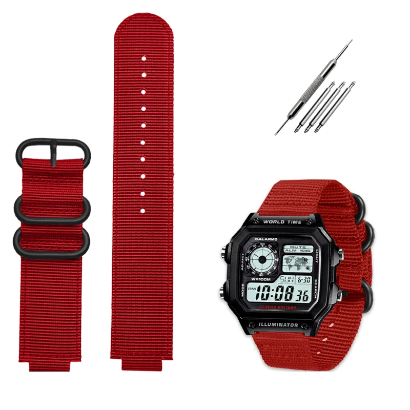 Canvas watch strap 18mm for CASIO box AE1200 / 1300 / 1000 W-219 modified nylon watch band Men\'s wristband bracelet accessorie
