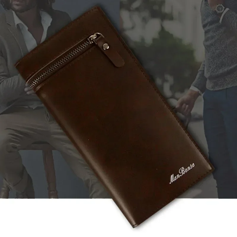 HHB02-cartera larga para hombre, Cartera de mano con doble cremallera, gran capacidad, alta calidad