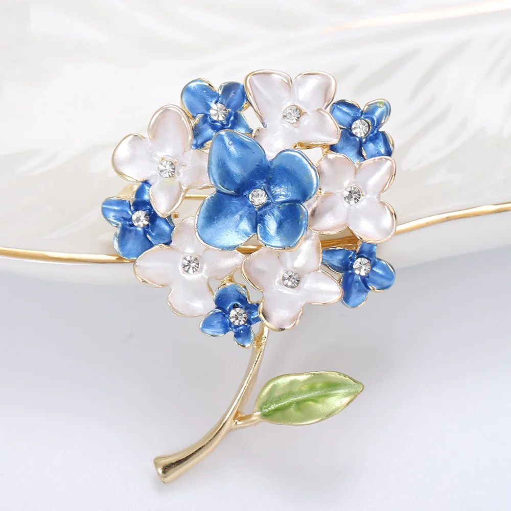 Beautifly Enamel Hydrangea Flower Brooches For Women Charming Fashion Rhinestone Flower Brooch Clothing Dress Pins Jewelry Gifts