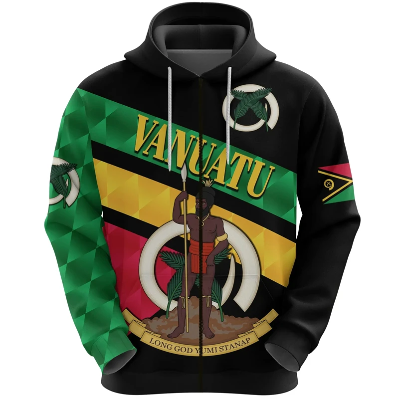 Vanuatu Flag Map Graphic Sweatshirts VU National Emblem Zip Up Hoodie For Men Clothing Casual Male Hoody Sportwear Boy Pullovers