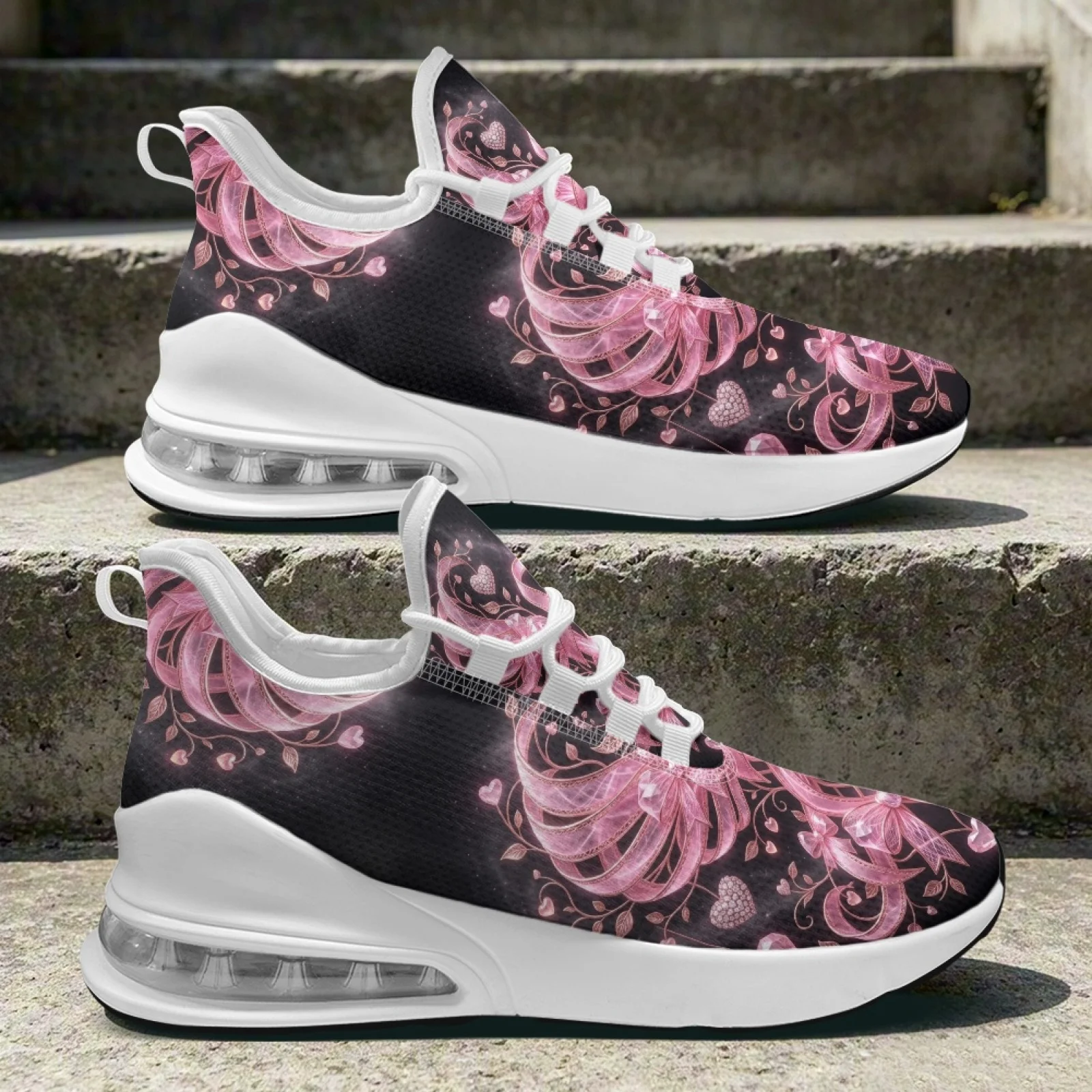 Breathable Mesh Athletic Shoes - PENSTROLL Rosa Herz-Blumenmuster Bequeme Sportschuhe für