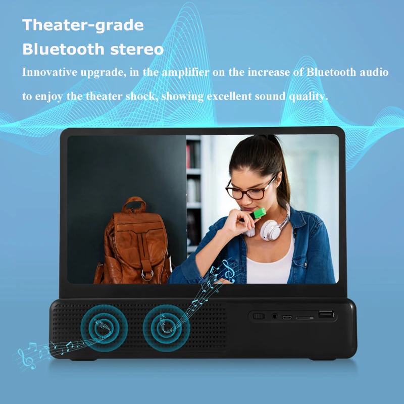 NEW Portable Bluetooth Speaker 12inch HD Phone Screen Amplifier Foldable Rechargeable MP3 Music Player Support TF Card USB Play