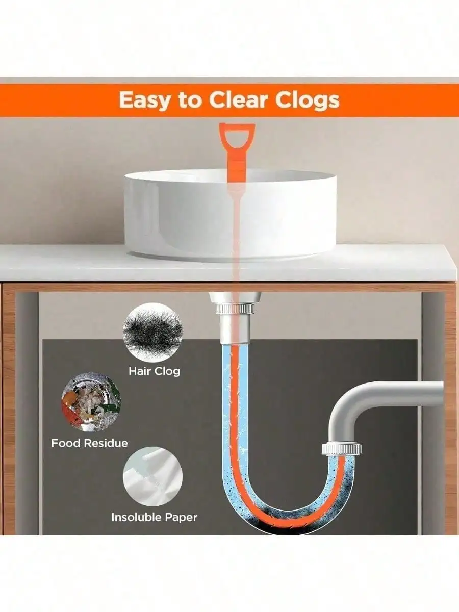 5 Pcs Drain Snake Set, Unclogs Hair in Sink & Shower. 65cm, Reusable, Heavy Duty Tools