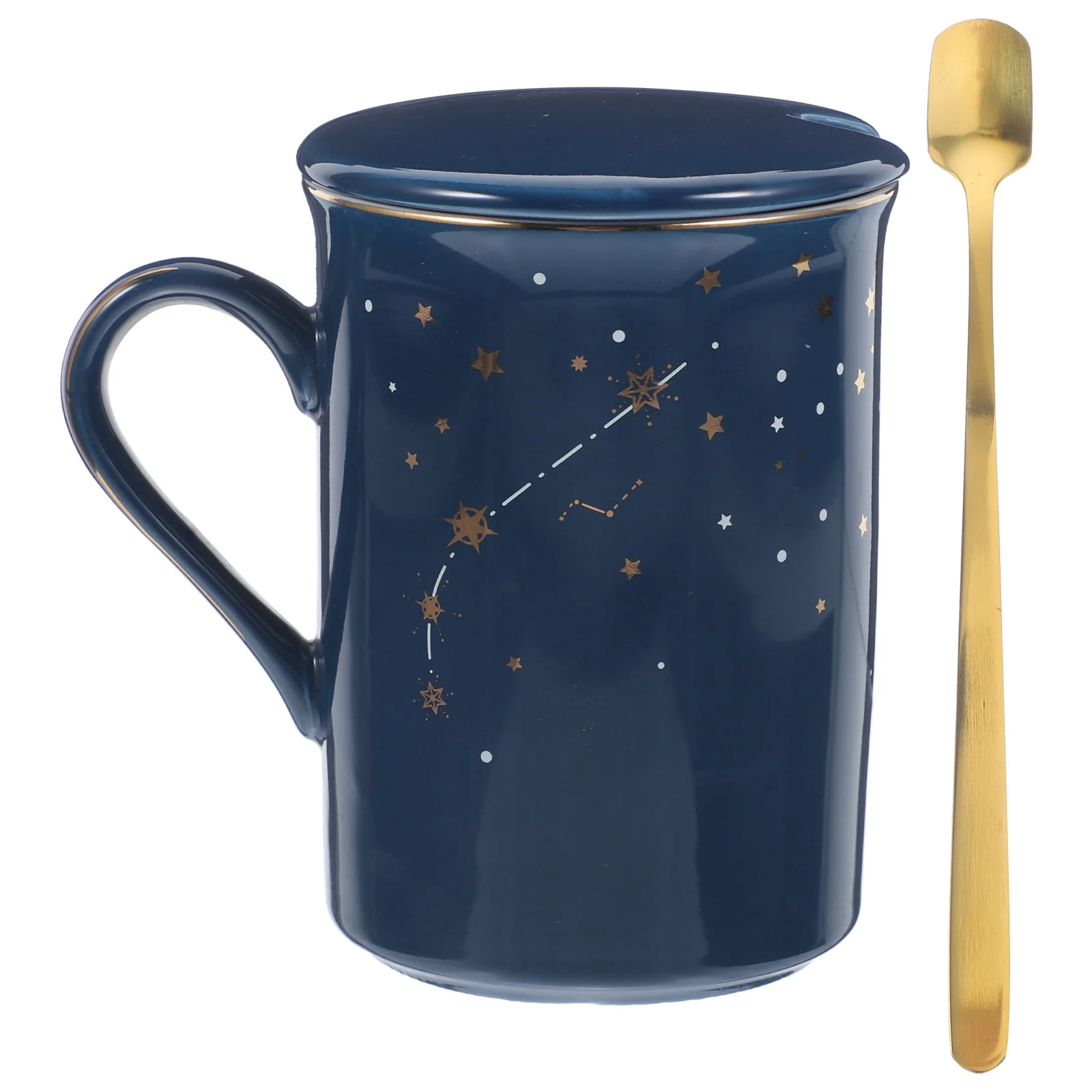 

1Set Gold Rimmed Sky Ceramic Coffee Mug Lid Spoon Home Office Gift Coffee Mug with Lid and Spoon Milk Cup