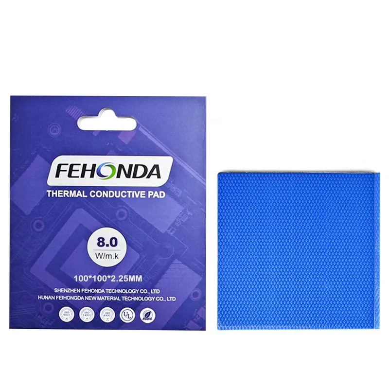 Hoja térmica de Gel de sílice de alta conductividad térmica, junta de Gel de sílice suave de 2,25mm, 8W, 100x100x1mm, disipador de calor personalizado