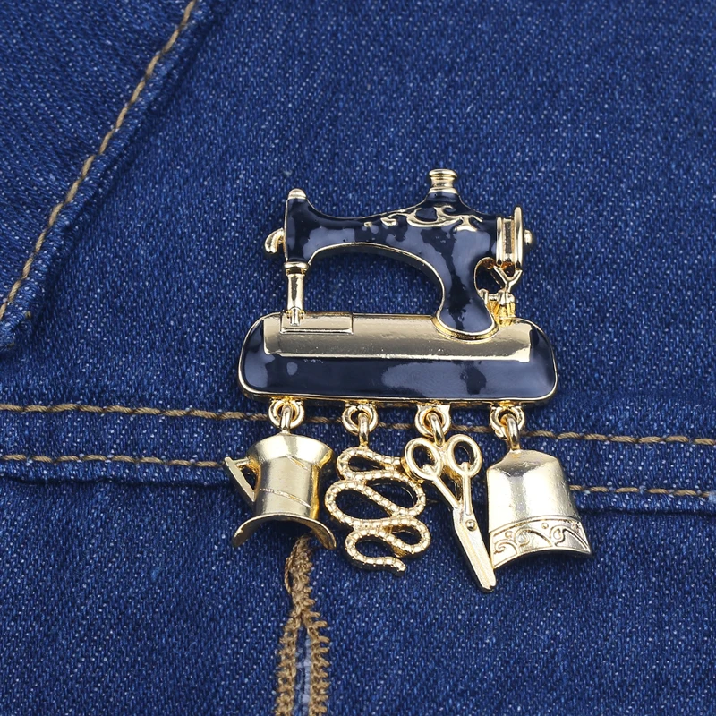 Fashion Jewelry Black Enamel Sewing Machine Brooch Lapel Cute Pins Good Gift Brooc for Jacket Pins Jewelry Accessories