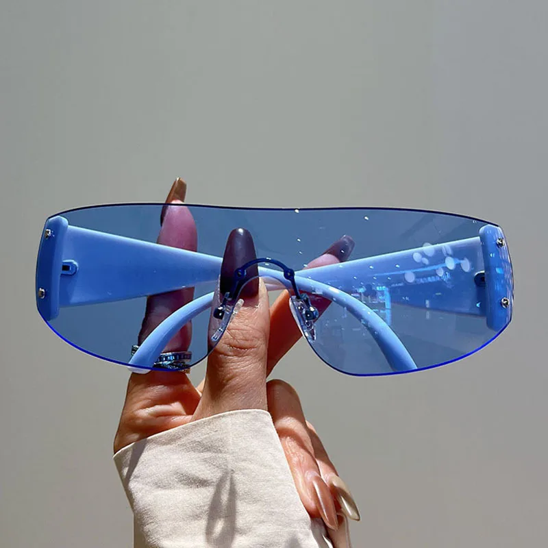 Y2K Rimless Brand Designer Sunglasses Women For Men 2023 One Piece